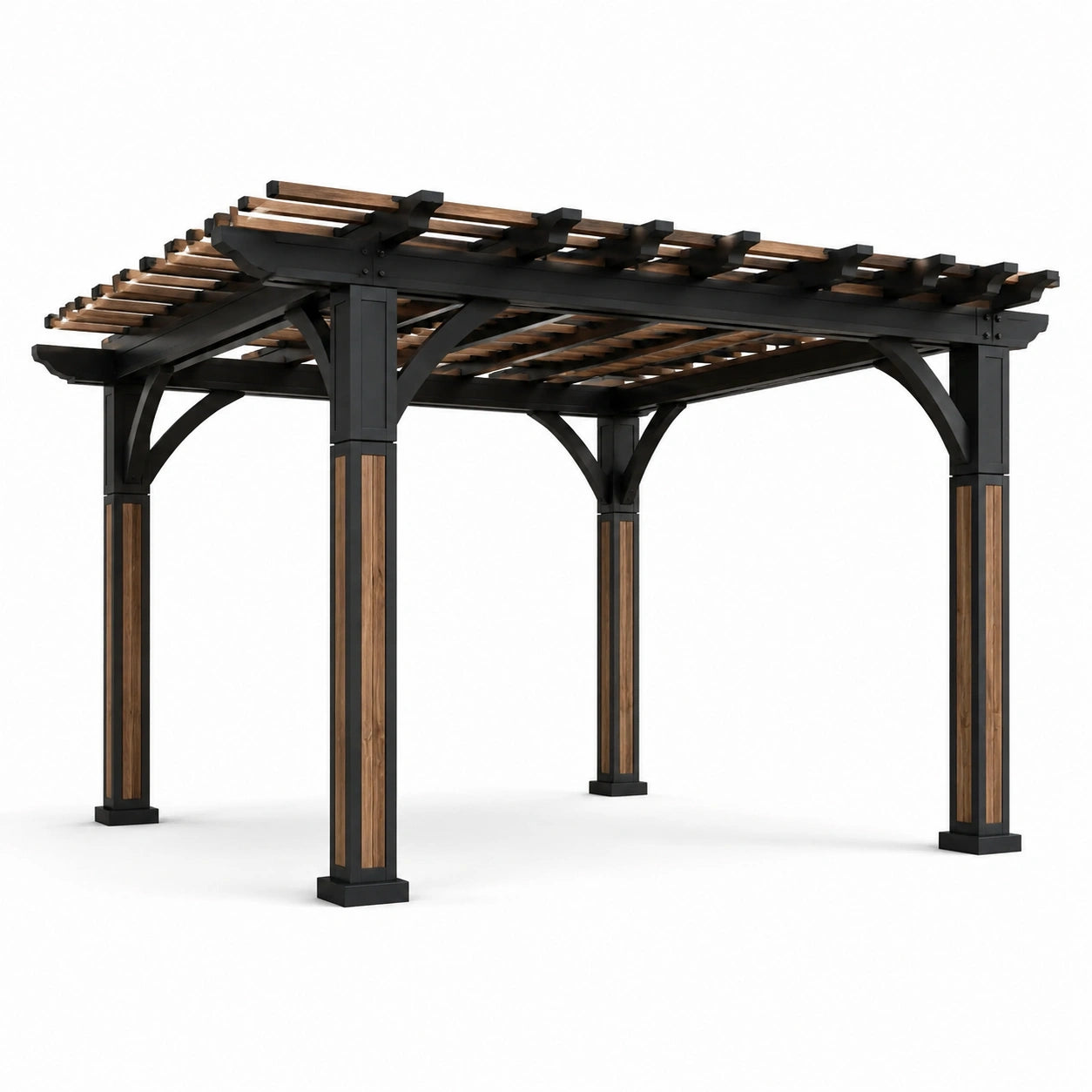 Pergolato in metallo e legno con tetto aperto 300x300 cm