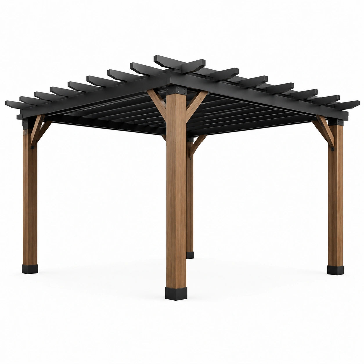 Pergola in Legno e Alluminio 300x300 cm Nero e Marrone
