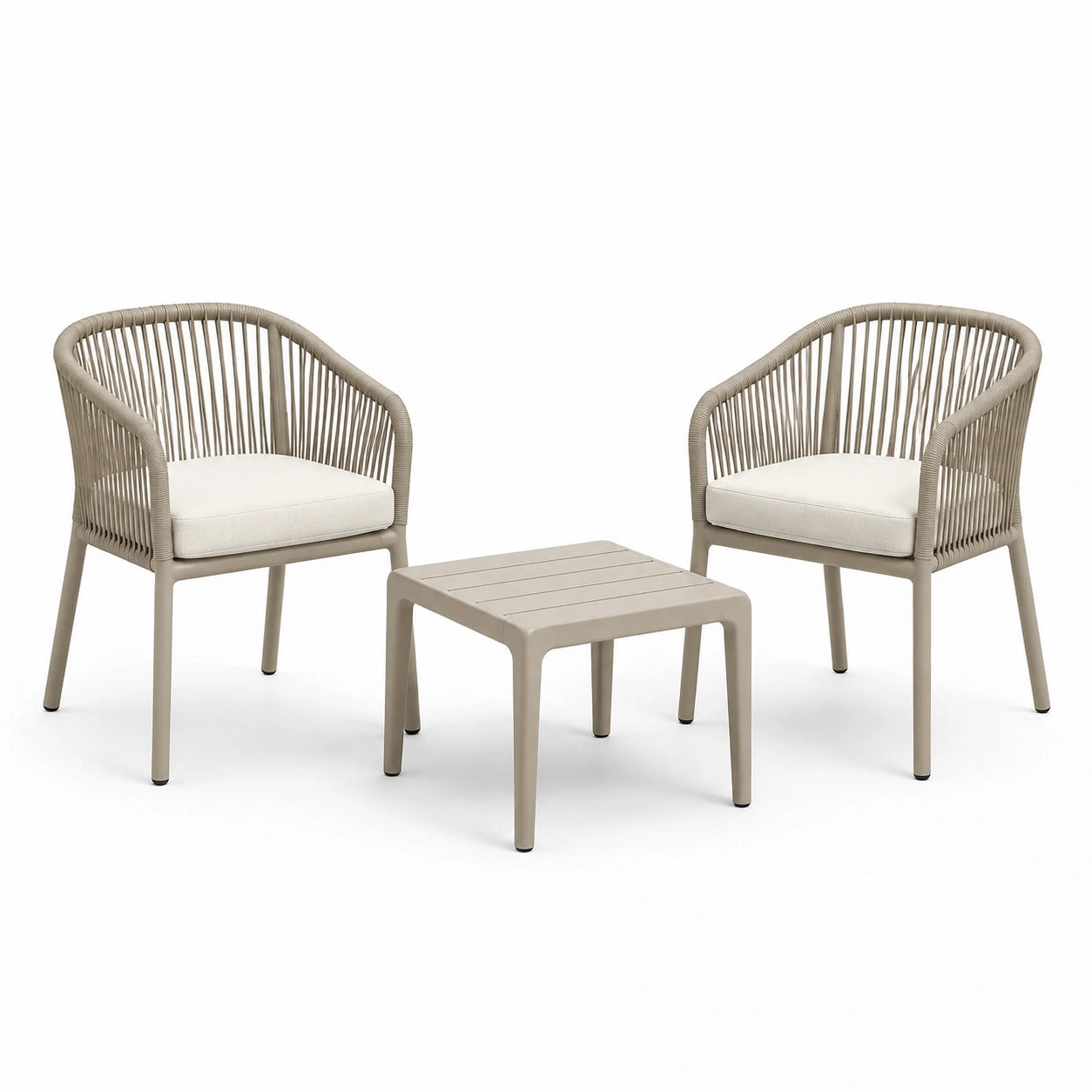 Set da giardino con 2 poltrone e tavolino in corda e polipropilene grigio