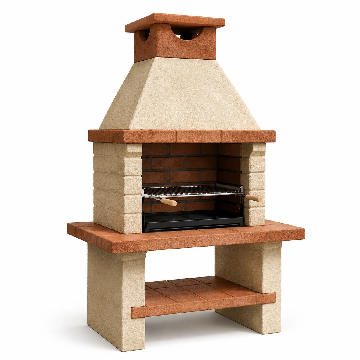 Barbecue in muratura in cemento e mattoni con griglia regolabile