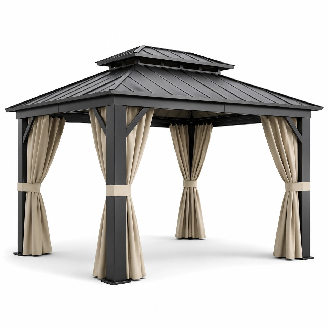 Gazebo in metallo con tende beige