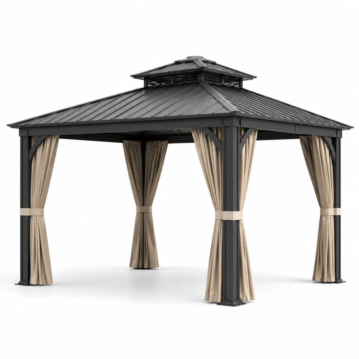 Gazebo in Metallo con Tetto in Acciaio e Tende in Poliestere 300x400 cm