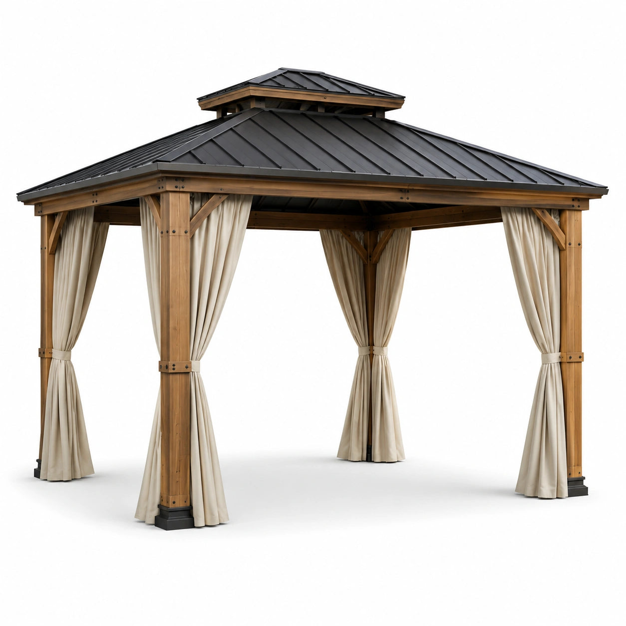 Gazebo da Giardino in Legno e Metallo con Tetto a Due Livelli 300x400 cm