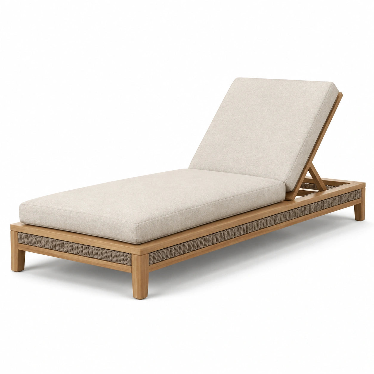 Lettino prendisole in teak e tessuto beige