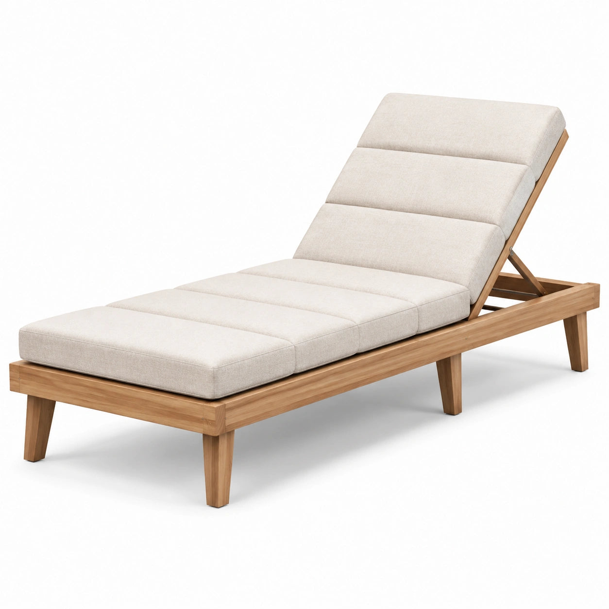 Lettino prendisole in legno di teak e poliestere crema