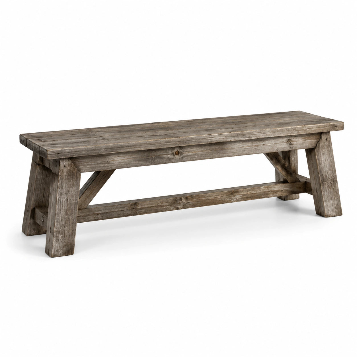 Panca rustica in legno massello di recupero grigio 160x35x45 cm